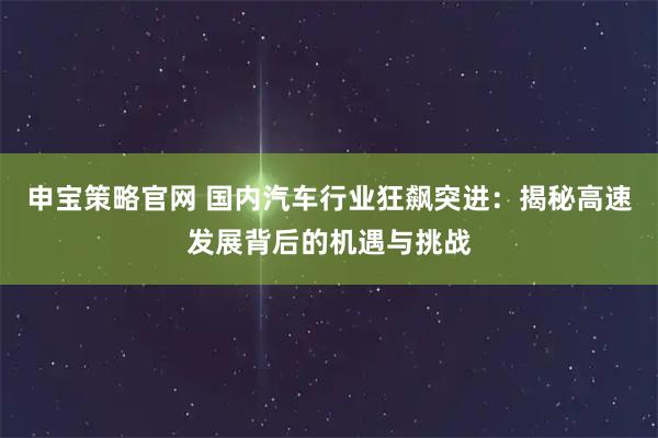 申宝策略官网 国内汽车行业狂飙突进：揭秘高速发展背后的机遇与挑战