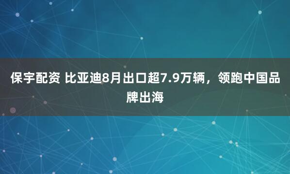 保宇配资 比亚迪8月出口超7.9万辆，领跑中国品牌出海
