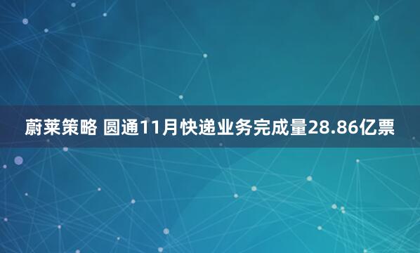 蔚莱策略 圆通11月快递业务完成量28.86亿票
